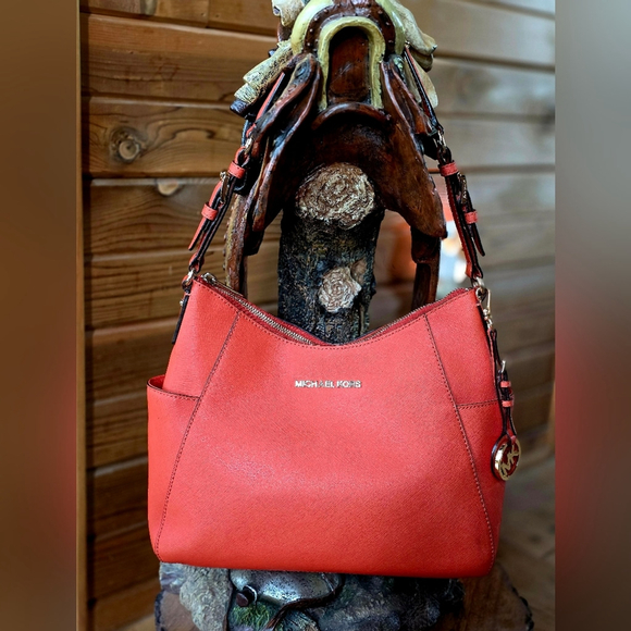 Michael Kors Leather Shoulder Hobo Bag Coral - Picture 9 of 16